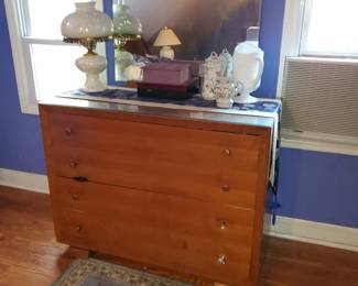 early mid century ribbon mahogany dresser, art deco 