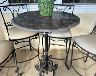 Iron & Marble Hightop Table w/4 Chairs
