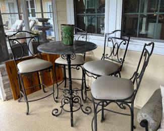 Iron & Marble Hightop Table w/4 Chairs