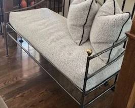 Metal and brass entry/foyer indoor bench, with cushions