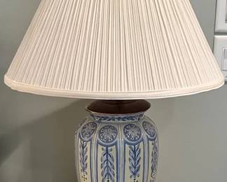Ceramic lamp and shade with gloss painted base, 2 available