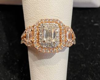 14 kt rose gold double halo diamond ring