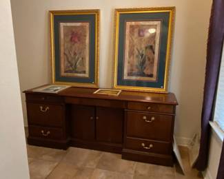 Desk set includes desk, filing cabinet, shelves and credenza other pieces not pictured here but will be soon.