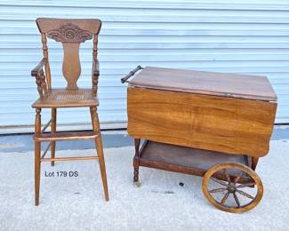 Antique Wood High Chair Butler Table