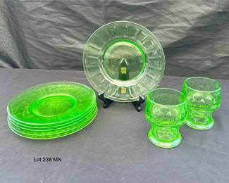 011 Vintage Uranium Green Depression Glass Plates Cups