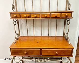 French Style Bakers Rack Of Iron Wood
