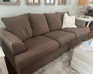 Brown Ashley 3 cushion sofa with Feather back cushions