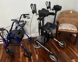 Transport wheel chair, standup walker and sea grass side chair