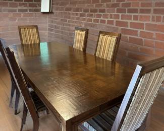 Vintage Parquet Dining Table with 6 upholstered chairs - Bid 15