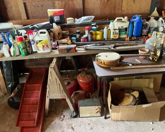 Metal ramps, kiln, saw horses, banjo, and more