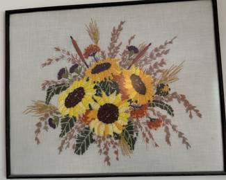Framed "Sunflower Bouquet" Embroidery