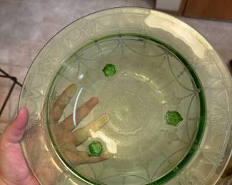 Green Ballerina Depression Glass Footed Bowl