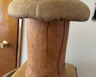 Carved Wood Upholstered Mushroom Stool