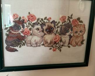 Framed "Group of Kittens" Cross Stitch
