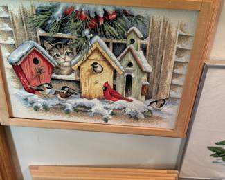 Framed "Birdhouses" Cross Stitch