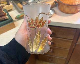 Gold Foil Frosted Glass with Lotus Design