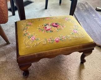 Victorian Floral Needlepoint Stool