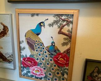 Framed Peacock Embroidery