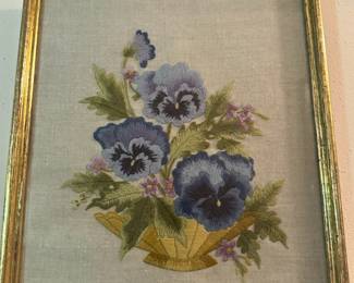Framed "Pansy" Embroidery