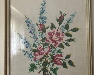Framed Floral Cross Stitch