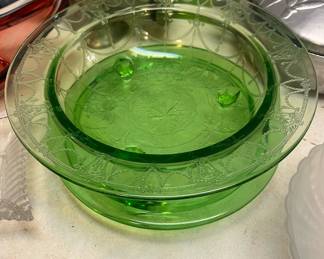 Green Ballerina Depression Glass Footed Bowl
