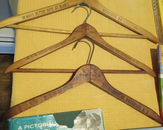 Habadashers "Wooden Trade Coat Hangers" from Paterson NJ and Huntington, L.I., older vintage rare,