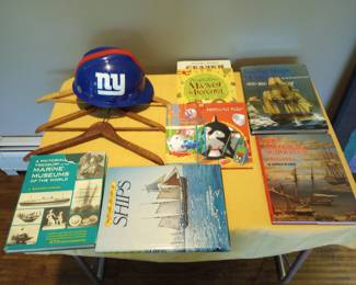 Official New York Giants Construction Crew Hard Hat, and 4 Russian children's books, and Historical Books about Sailing Ships, plus more,