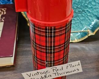 VINTAGE RED PLAID ALADDIN THERMOS