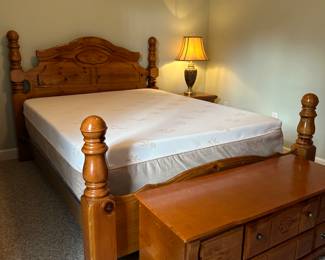 Queen 4 Post Bed w/ Mattress, 92" l x 68" w x 53" h, $395.  Hope Chest, 36" w x 17.75" x 51" h, $75.  Guest Bedroom 5-Piece Suite, $750