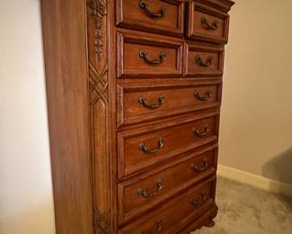 Ashley Furniture Signature Series Oak Chest of Drawers, 42" w  x 18" d, $195.  Master Bedroom Suite 5-Piece Set, $800. Mattress sold separately.