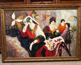J Garrah Oil Painting of "Women Conversing" by Itzchak Tarkay, 41" w x 29" h, $225