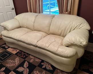 Cream Leather Sofa, 82" w x 33.5" d x 32" h, $150