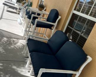 PVC Sofa w/ Navy Cushions, $75.  PVC Hightop w/ Navy Cushions and 4 Chairs, $150.  Complete 6-Piece Set, $200