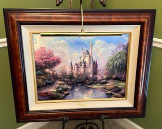 "Thomas Kinkade Limited Edition Lithograph "A New Day at the Cinderella Castle" 262 / 1971 Size 18" x 24" #47759 w/ Display Light, 35" w x 29" h,  $950