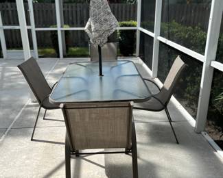 Patio Table w/ 4 Chairs & Umbrella, $125