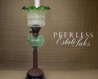 Antique Glass & metal Kerosene lamp - Bid 36.   $175