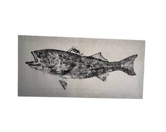 $130 USD     J Bovey Gyotaku Fish Print on Canvas JB240-29     Gyotaku is a traditional form of Japanese art that began over 100 years ago as a way for fishermen to keep a record of the fish they caught.
Dimensions: 23 x 48 in
Condition: Used in very good condition commensurate with age and use. 
Local pick up Lake Oswego, OR 97035.  Shipping suggestions available upon request.      https://goodbyhello.com/products/california-surf-spots-art-240-28-copy?_pos=8&_sid=9845e4c55&_ss=r