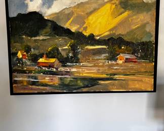 $640 USD      Ted Goerschner Oil Painting Houses in the Valley JB240-27     The artist attended the Art Student’s League in New York; the Newark School of Fine and Industrial Art, New Jersey; and the University of Florida in Tampa, FL. His work appears in numerous publications, has won many distinguished awards, and appears in many public and private collections, including the Holiday Inn Corporate Collection, the Mr. Kevin Costner Collection, and the Household Finance Corporate Collection.
Dimensions: Art: 36 x 24H in  |  Frame: 37 x 25H in
Condition: Used in very good condition commensurate with age and use. 
Location: Local pick up Lake Oswego, OR 97035.  Shipping suggestions available upon request. Please refer to the "Need a Shipper" tab on our home page.      https://goodbyhello.com/products/laurie-macmillan-acryllic-red-umbrella-painting-240-26-copy?_pos=10&_sid=ab4055253&_ss=r