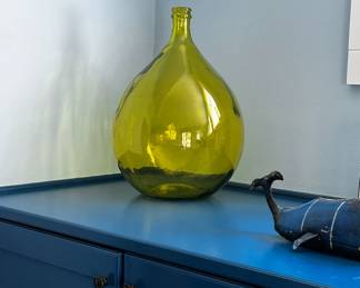 $110 USD     Large Green Vintage Teardrop Demijohn Glass Floor Vase JB240-31     Gyotaku is a traditional form of Japanese art that began over 100 years ago as a way for fishermen to keep a record of the fish they caught.
Dimensions: 22"H 
Condition: Used in very good condition commensurate with age and use. 
Local pick up Lake Oswego, OR 97035.  Shipping suggestions available upon request.      https://goodbyhello.com/products/large-glass-jars-240-30-copy?_pos=12&_sid=9845e4c55&_ss=r