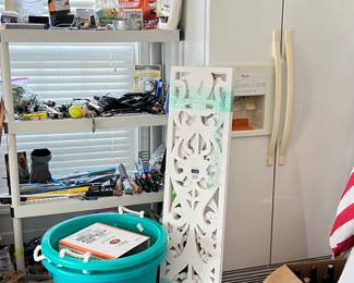 Hand tools, Yard tools, 2 Large Buckets, 4 White Decorative Panels, Side by Side  Refrigerator