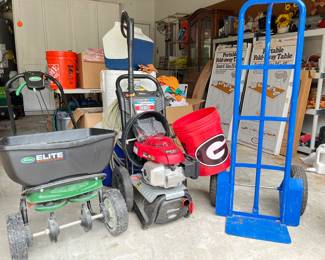 Scott's Elite Spreader, Simpson Premium Power Washer(Honda Motor), GA Bucket, Hand Trucks