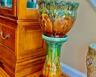 Majolica Jardinière with  pedestal 