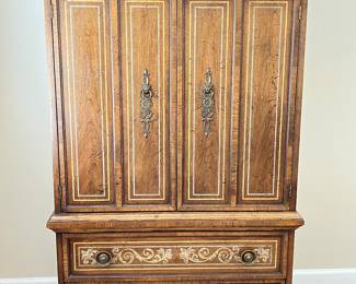 Vintage American of Martinsville Armoire Italian Neoclassical Tusan armoire. We have the complete bedroom set!