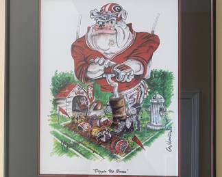 Cal Warlick  "Digging Up Bones" framed and signed UGA print