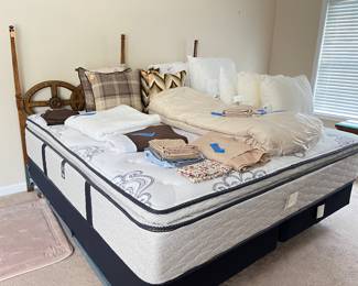 American of Martinsville Vintage King Headboard, Custom Throw Pillows, Comforter, Bed Skirts, Pillows 