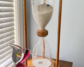 Vintage Blenko Glass Jumbo Hourglass, Elio Raffaeli Oggetti Murano Glass Pink Pelican with Yellow Fish