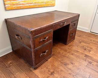Fully wrapped leather desk (heavy bring help to move) 