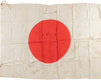 Captured & Signed Japanese WWII Silk Flag USS LCT 973