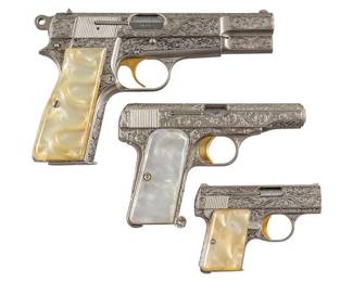 Beautiful Rare Cased Browning Engraved Renaissance Pistol Set