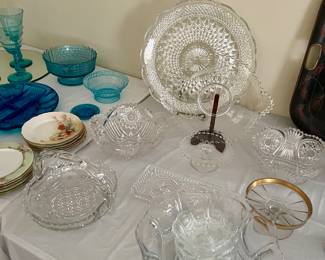 GLASSWARE CLEAR BLUE & RED